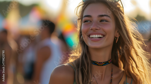 Smiling Woman With Long Hair and Sunglasses