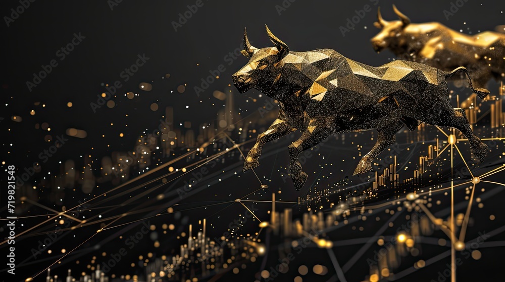 Bull and bear financial stock market chart award background with