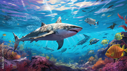 illustration of animal life in the ocean © Astri