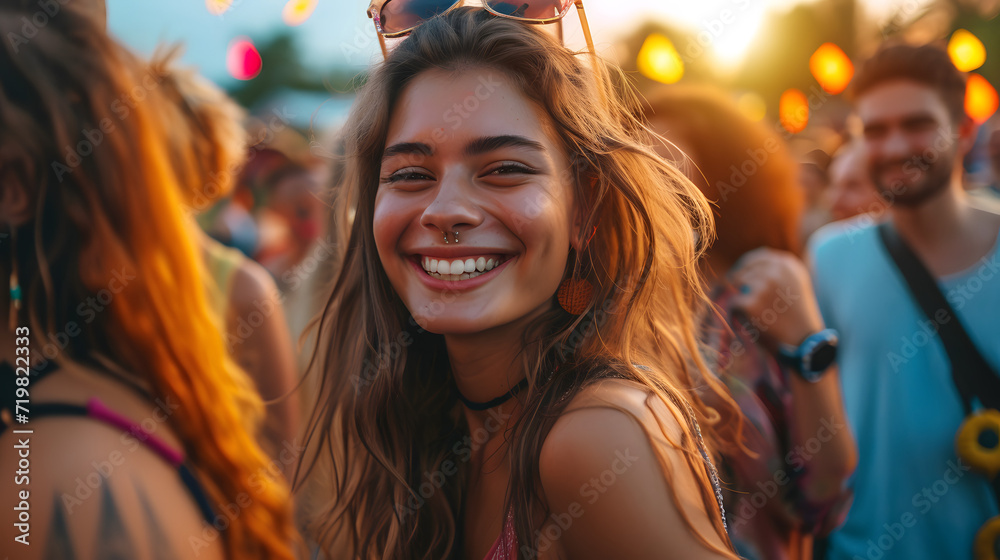 Smiling Woman at Music Festival Enjoying the Music Smiling Woman at Music Festival Enjoying the Music