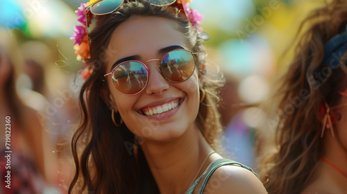 Woman Wearing Sunglasses and Flower Crown