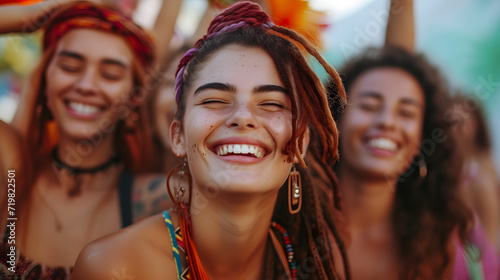 Group of Women With Dreadlocks Smiling Outdoors