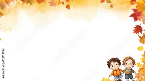 Greeting card template with autumn theme  children s illustrations  with copy space for text.  