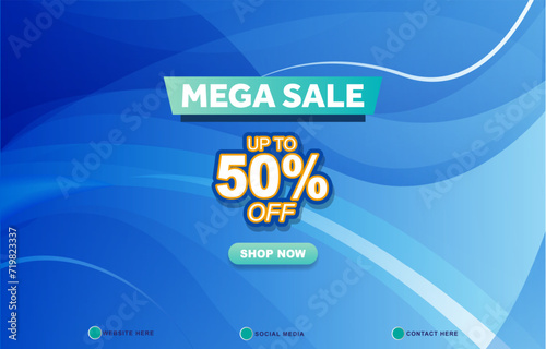 mega sale discount template banner with copy space for product sale with abstract gradient blue background design