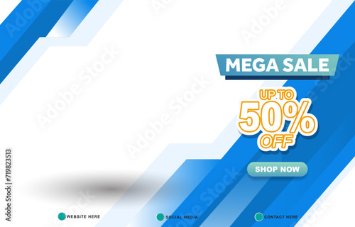 mega sale discount template banner with copy space for product sale with abstract gradient dark white and blue background design