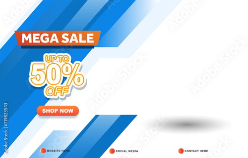 mega sale discount template banner with copy space for product sale with abstract gradient dark white and blue background design