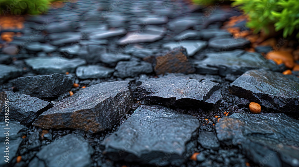 Asphalt with stone interspersed small particles and stone patterns that create a feeling of natural surfa Asphalt with stone interspersed small particles and stone patterns that create a feeling of natural surfa