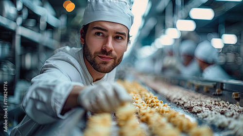 Fototapeta Naklejka Na Ścianę i Meble -  A man is busy on a production line for the production of foo