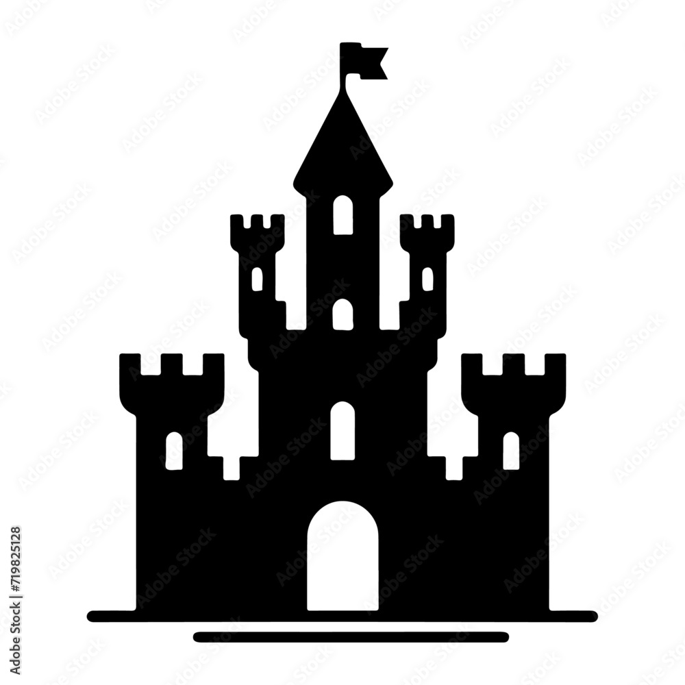 minimal Castle tower icon vector silhouette, black color silhouette, white background