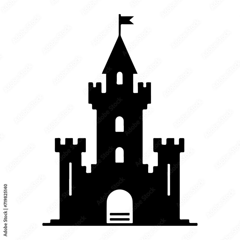 minimal Castle tower icon vector silhouette, black color silhouette, white background