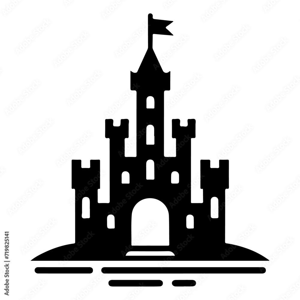 minimal Castle tower icon vector silhouette, black color silhouette, white background - obrazy, fototapety, plakaty 