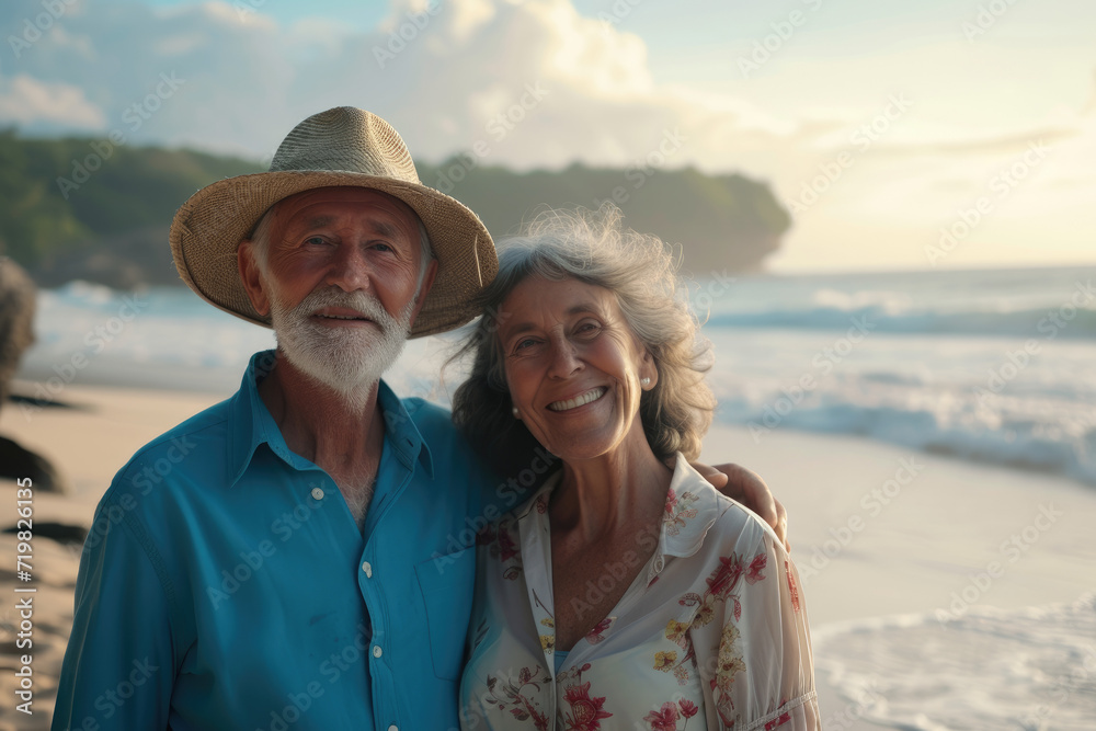 a happy senior couple enjoy their holiday at the beach