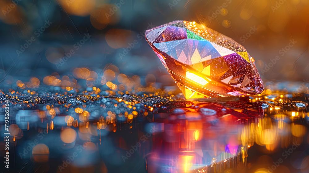 Diamond with a rainbow reflection with refraction of light, diamond ...