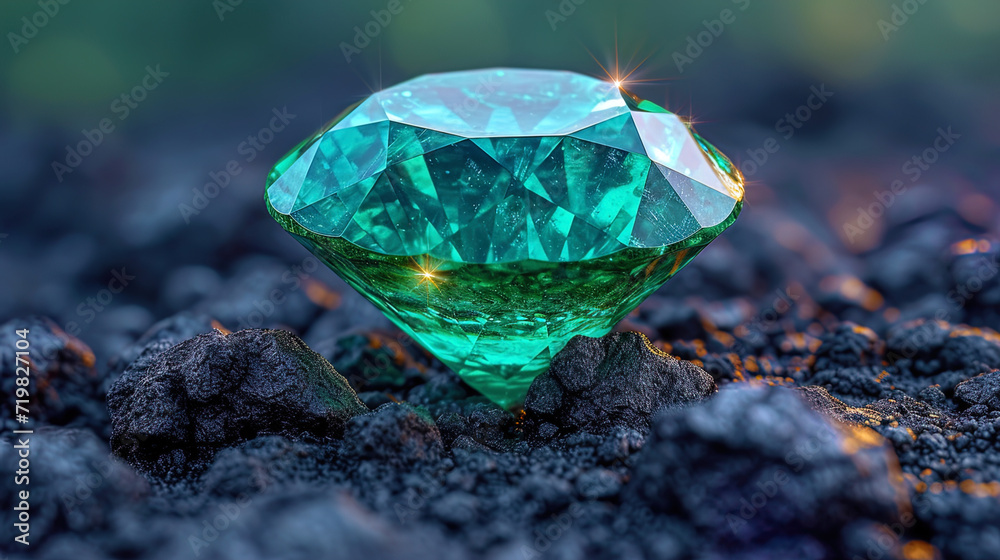 Emerald with a reflection of green sunset shine and light that create the impression of sunset on the surface of the emera Emerald with a reflection of green sunset shine and light that create the impression of sunset on the surface of the emera