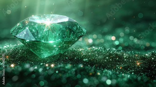 Emerald with a reflection of the green rays of the Sun a reflection of light rays, creating the effect of green sunligh © JVLMediaUHD