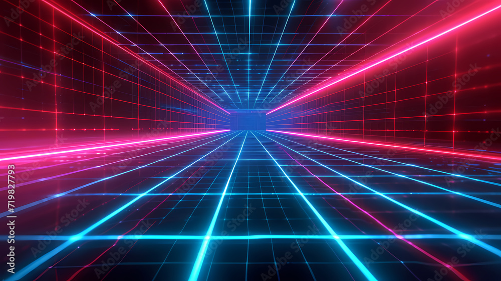 Creativity Unleashed. Neon Glow Lights in Cyan Blue and Red Grid Design Background Creativity Unleashed. Neon Glow Lights in Cyan Blue and Red Grid Design Background