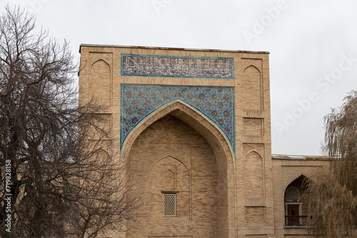 TASHKENT, UZBEKISTAN - December 24, 2023: Kukeldash Madrasah. A medieval madrasa, located close to Chorsu Bazaar.