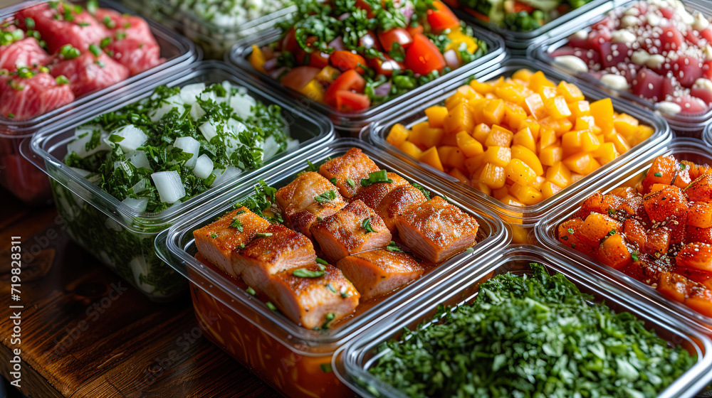 Food laid in convenient containers for delivery purpo