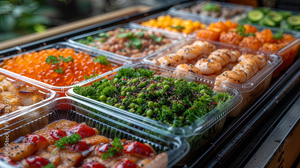 Food packaged in containers for deliv Food packaged in containers for deliv