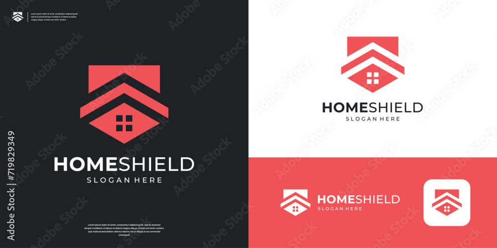 Home roof and shield symbol logo design inspiration