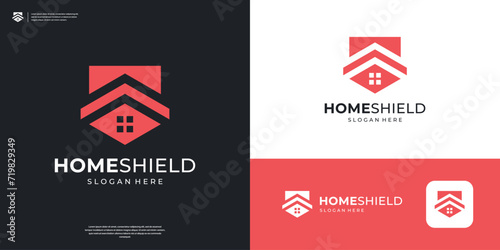 Home roof and shield symbol logo design inspiration
