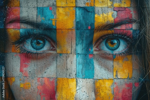 close up face of woman eye portrait with abstract painting on the face comeliness