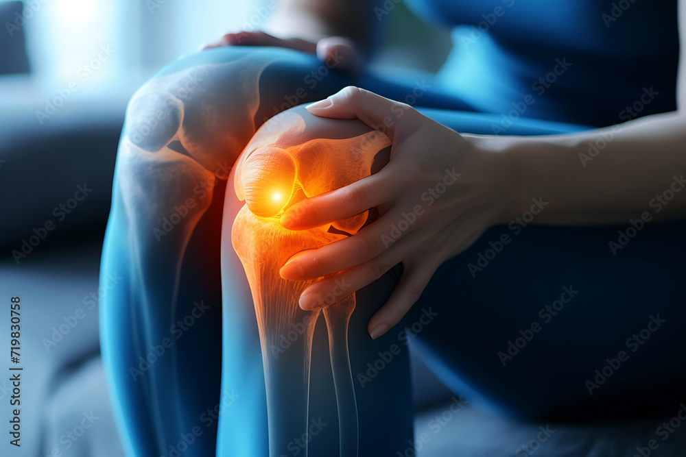 Close-up of a man experiencing discomfort as a result of a leg injury or arthritis. Massaging muscles to relieve injury, using ointments - obrazy, fototapety, plakaty 