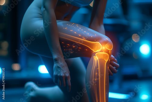 Close-up of a man experiencing discomfort as a result of a leg injury or arthritis. Massaging muscles to relieve injury, using ointments photo