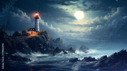 Beacon in the Dark: A Lighthouse's Watch Over the Night Sea