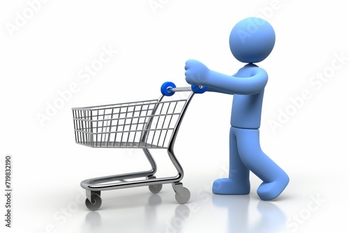 Man Shopping for Tech Gadgets, Pushing a Hi-Tech Shopping Cart, on an Isolated White Background, Generative AI © Box Milk