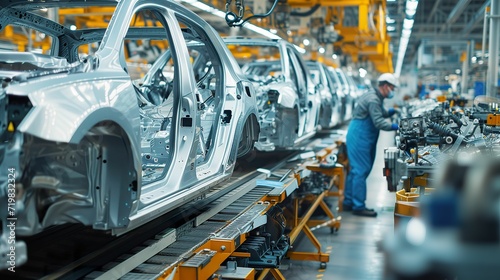 Obraz na płótnie German Worker in Action: Auto Factory Production Line Efficiency w salonie