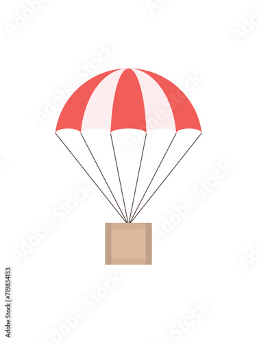 wooden box package parcel air drop with parachute. Airmail shipping delivery
