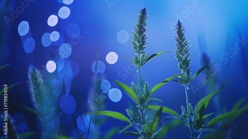 a plant on a blue background with a blurry image