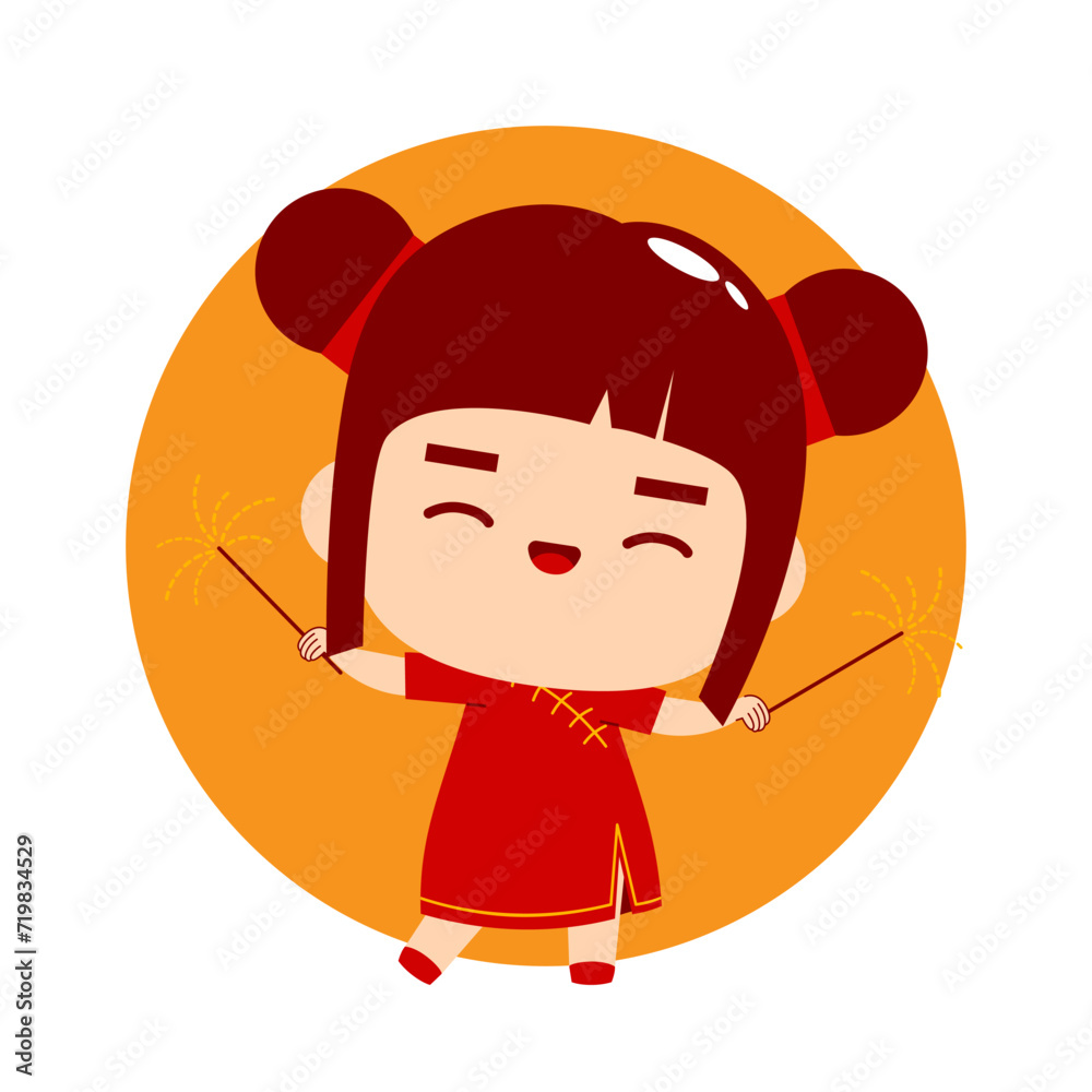 Cute Girl Cartoon Character Chinese New Year Cute Girl Cartoon Character Chinese New Year