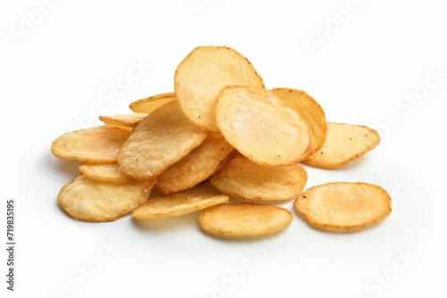 Crispy Garlic Parmesan Potato Chips, Arranged in an Appetizing Formation on an Isolated White Canvas, Generative AI