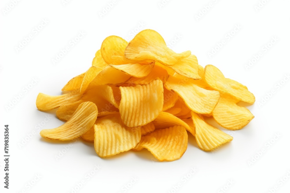 Honey Mustard Glazed Potato Chips, Arranged in a Mouthwatering Composition on a Clean White Backdrop, Generative AI Honey Mustard Glazed Potato Chips, Arranged in a Mouthwatering Composition on a Clean White Backdrop, Generative AI