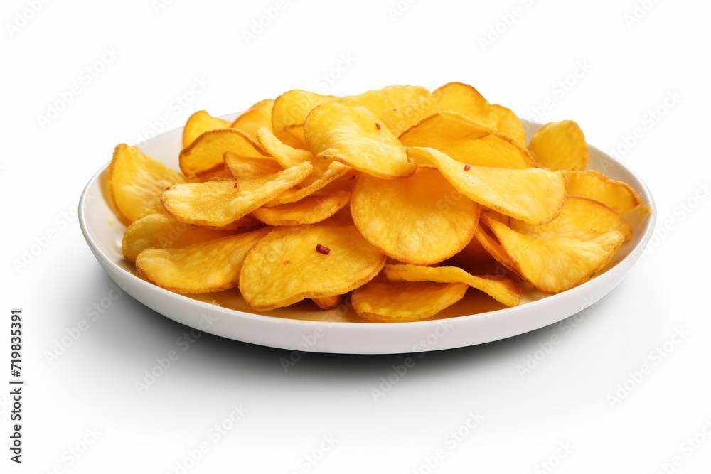 Honey Mustard Glazed Potato Chips, Arranged in a Mouthwatering Composition on a Clean White Backdrop, Generative AI Honey Mustard Glazed Potato Chips, Arranged in a Mouthwatering Composition on a Clean White Backdrop, Generative AI