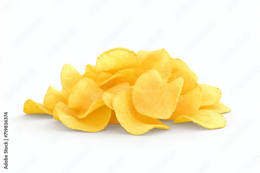 Zesty Cheese-Flavored Potato Chips, Presented in an Irresistible Formation on a White Background, Generative AI