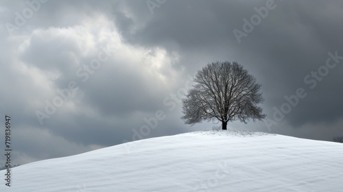 a single tree stood tall on the snow-covered hills © Media Srock