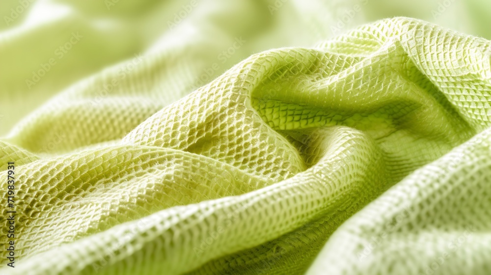 Fototapeta premium Green kitchen towel isolated. Food decor. Crumpled dish cloth. Textile napkin. : Generative AI