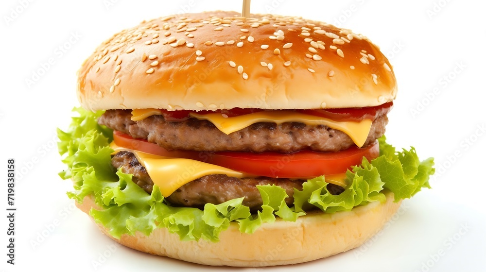 Classic hamburger stock photo, isolated in white : Generative AI Classic hamburger stock photo, isolated in white : Generative AI