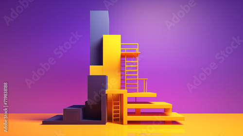 an image of a multi colored stair tower on top of purple skyscraper