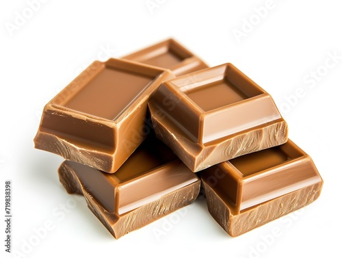 Cubes of milk chocolate bar isolated on white background : Generative AI