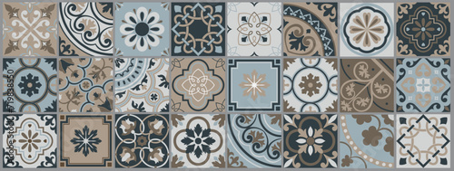 Portuguese traditional tiles seamless pattern. Persian abstract background, blue and white elements. Vector illustration.