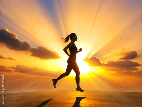 Serene Running at Sunset with Silhouetted Woman Embracing Nature s Beauty