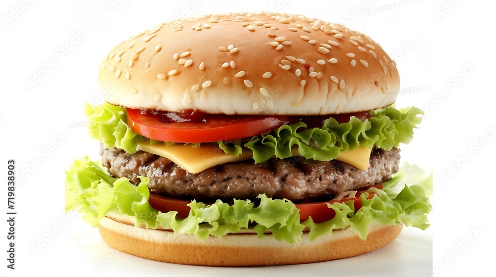 Classic hamburger stock photo, isolated in white : Generative AI Classic hamburger stock photo, isolated in white : Generative AI