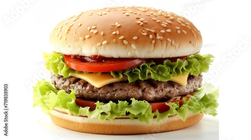 Classic hamburger stock photo, isolated in white : Generative AI