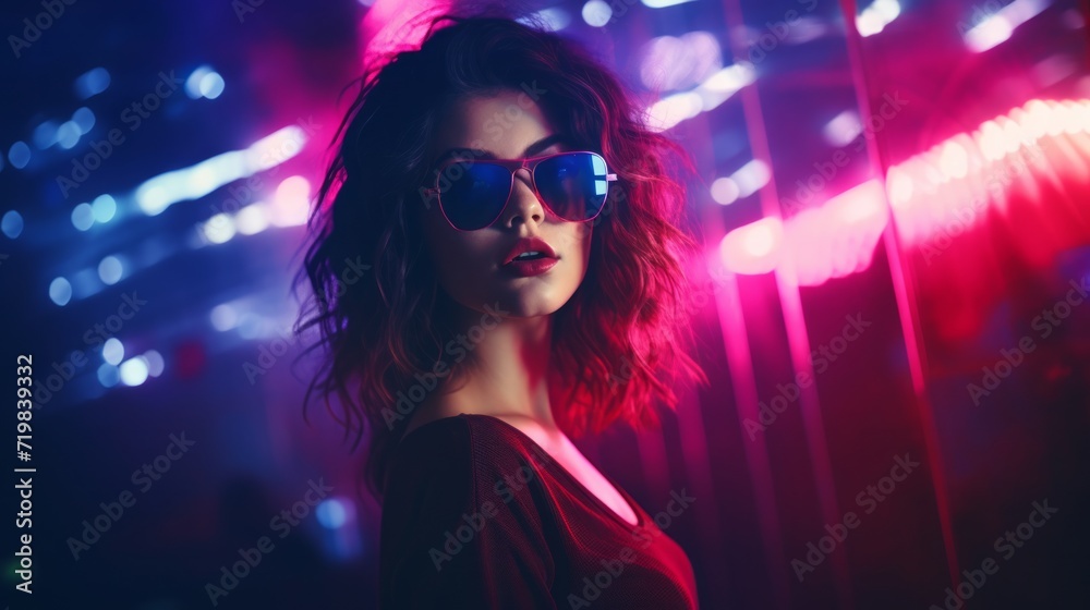Teen hipster girl in stylish glasses standing on light background. Neural network AI generated art
