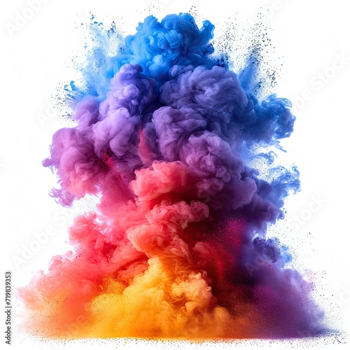 Colorful dust smoke explosion create beautiful colors isolated on white background for design elements