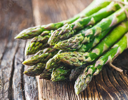 Top view of banches of fresh green asparagus photo